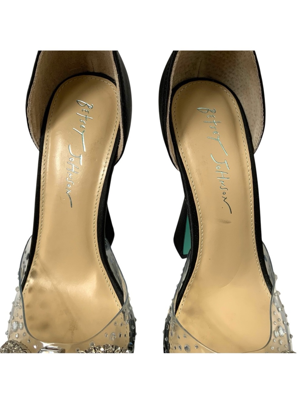 Betsey Johnson Pointed Toe Crystal Bow Pumps with Black Satin Trim Size 8 - Picture 6 of 9